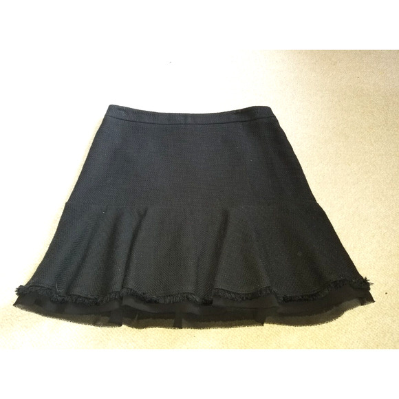 Womens Skirt-ANN TAYLOR-black cotton/rayon fringe hem lined Fairy grunge -12 - Picture 1 of 5